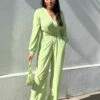 Closet London Lime Green Wrap Wide Leg Jumpsuit -Closet London Popular Shop 0003 T7706 Lime1 46934.1681814851