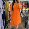 Closet London Orange Pleated Sleeve Wrap Dress