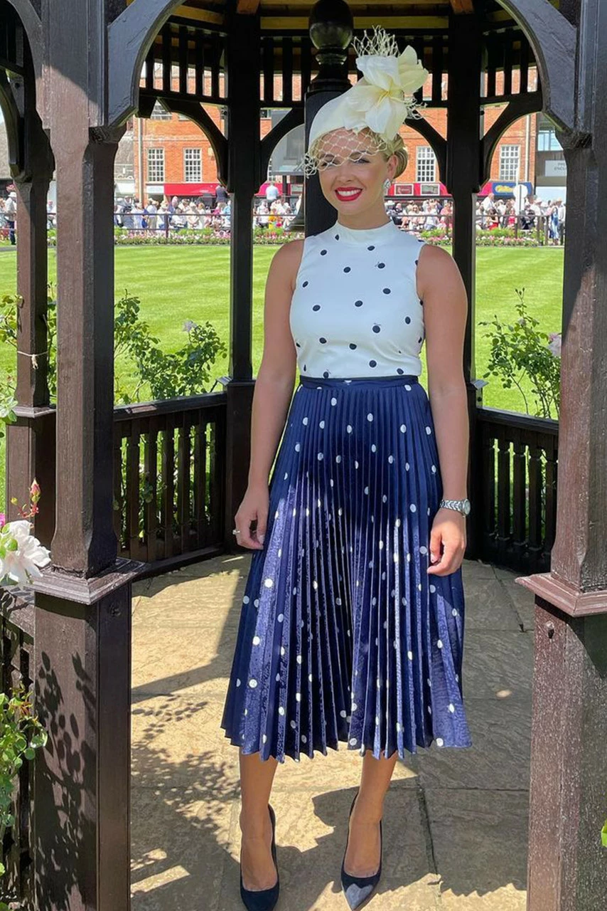 Closet London Navy Polka Dot Print Pleated Midi Dress 3 Closet London Navy Polka Dot Print Pleated Midi Dress