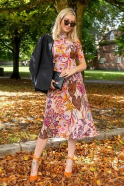 Closet London Pink Tie Back Print Midi Dress