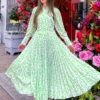 Closet London Lime Green Floral Print Pleated Shirt Dress