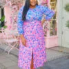 Closet London Curves Pink Gathered Neck Midi Dress