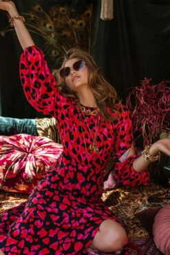 Closet London Red Heart Print Puff Sleeve Midi Dress -Closet London Popular Shop 15 21584.1568711358