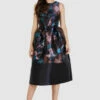 Closet London Black Floral Print Midi Dress