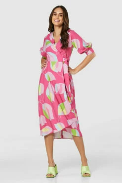 Closet London Pink Floral Print Puff Sleeve Wrap Midi Dress -Closet London Popular Shop 20211019 Closet D7945 0805 56033.1647362111