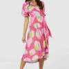 Closet London Pink Floral Print Puff Sleeve Wrap Midi Dress