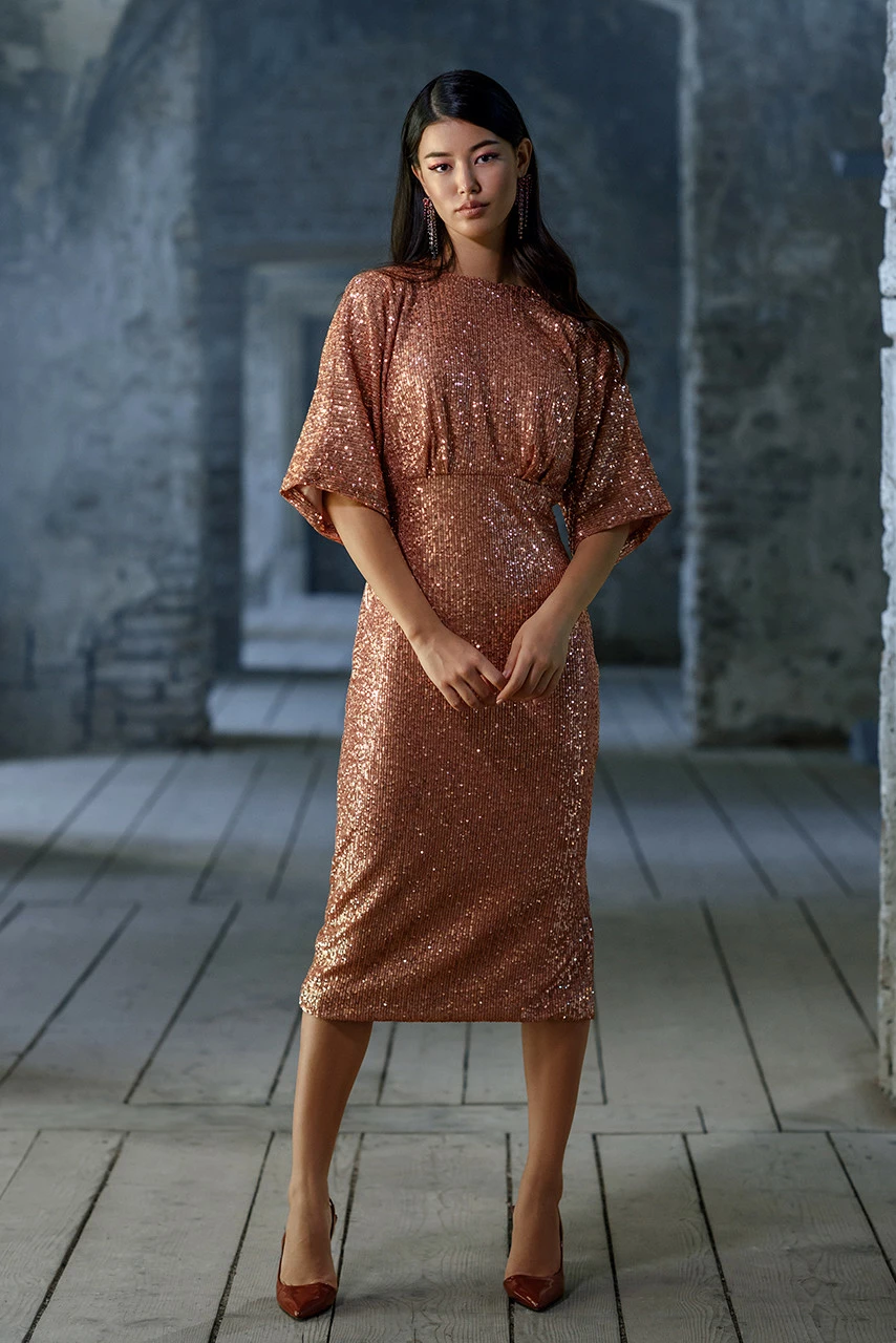Closet London Rose Gold Kimono Pencil Midi Dress