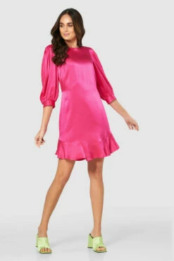 Closet London Pink Frill Hem Puff Sleeve Dress -Closet London Popular Shop 20211019 Closet D8089 0415 88968.1647362340