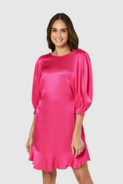 Closet London Pink Frill Hem Puff Sleeve Dress -Closet London Popular Shop 20211019 Closet D8089 0425 30849.1647362357