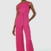 Closet London Pink Tie Front Wide Leg Jumpsuit