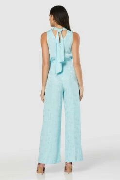 Closet London Blue Jacquard Floral Tie Neck Jumpsuit -Closet London Popular Shop 20211019 Closet T8004 1181 54983.1663937430