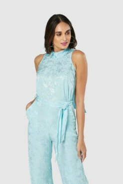 Closet London Blue Jacquard Floral Tie Neck Jumpsuit -Closet London Popular Shop 20211019 Closet T8004 1192 55652.1647363463