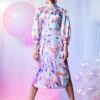 Closet London Multi Floral Print Puff Sleeve Midi Dress
