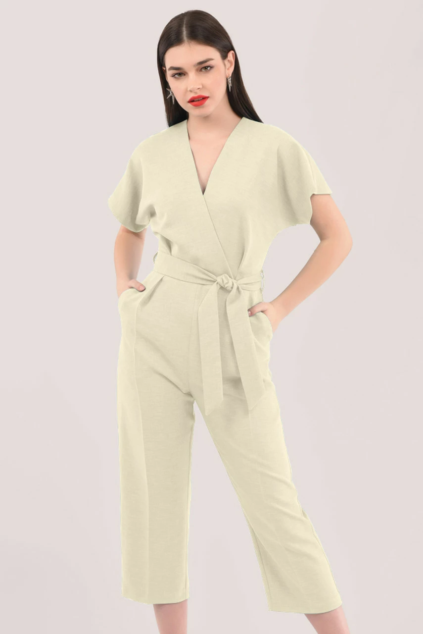 Closet London Ivory Wrap Over Tie Front Jumpsuit 5 Closet London Ivory Wrap Over Tie Front Jumpsuit - Image 3