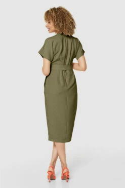 Closet London Olive Green Kimono Sleeves Wrap Midi Dress -Closet London Popular Shop 57545.1675697975