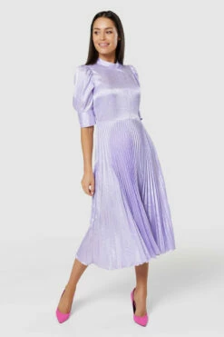 Closet London Lilac Purple Jacquard Pleated Midi Dress -Closet London Popular Shop 79582.1673530974