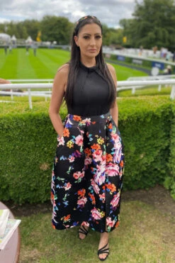 Closet London Black 2-in-1 Floral PrintSkirt Dress