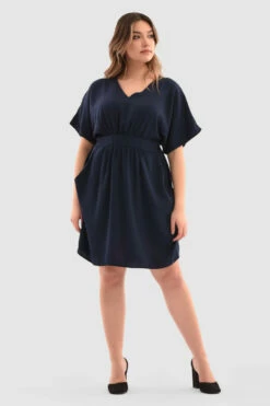 Closet London Curves Navy Gathered Waist Tulip Dress -Closet London Popular Shop 8m6bPfUE 05984.1650625694