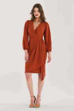 Closet London Rust Pleated Wrap Dress