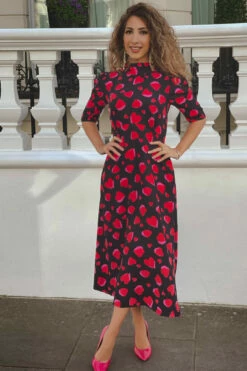Closet LondonBlack Red Heart Tie Back A-Line Midi Dress