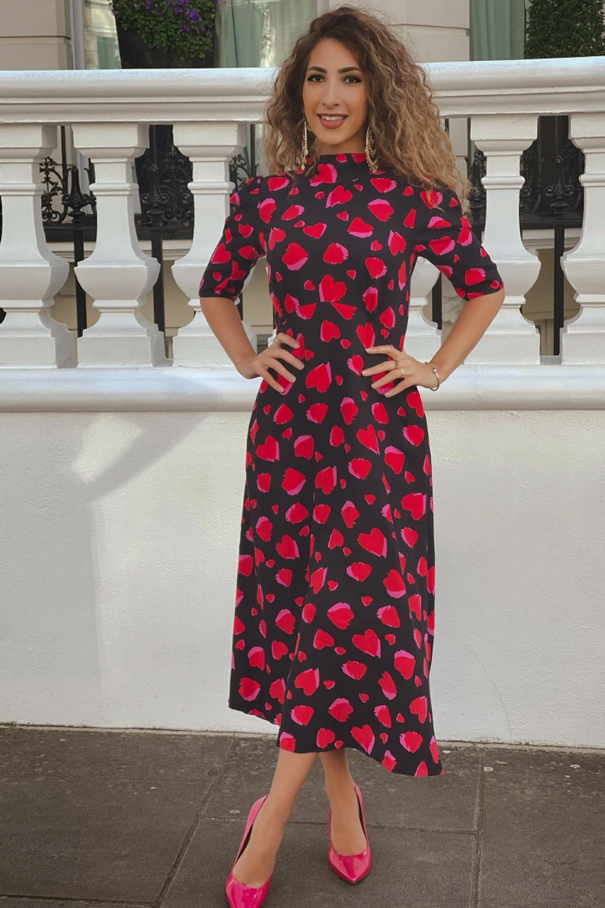 Closet LondonBlack Red Heart Tie Back A-Line Midi Dress 3 Closet LondonBlack Red Heart Tie Back A-Line Midi Dress