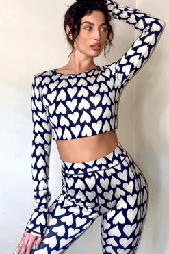 Closet London Black And White Heart Print Long Sleeve Crop Top