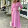 Closet London Pink Short Puff Sleeve Midi Dress