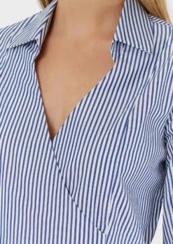 Closet London Blue Stripe Cross Over Blouse -Closet London Popular Shop B338 NAVY STRIPE SHIRT 4 29117.1602589083