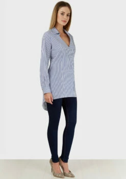 Closet London Blue Stripe Cross Over Blouse -Closet London Popular Shop B338 NAVY STRIPE SHIRT 1 88792.1602589085