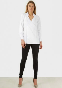 Closet London White Cross Over Long Sleeve Blouse With Collar -Closet London Popular Shop B338 WHITE CROSS OVER SHIRT 2 1 59558.1602588688