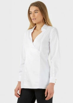 Closet London White Cross Over Long Sleeve Blouse With Collar -Closet London Popular Shop B338 WHITE CROSS OVER SHIRT 9 2 83654.1602588588