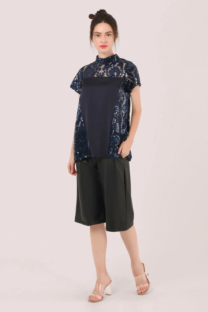 Closet London Navy Sequin Short Sleeve Blouse 4 Closet London Navy Sequin Short Sleeve Blouse - Image 2