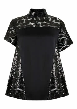 Closet London Black Sequin Short Sleeve Blouse -Closet London Popular Shop B367 BLACK 6 29398.1602683568