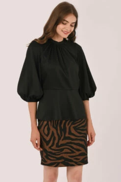 Closet London Black Gathered Front Blouse