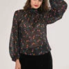 Closet London Black Heart Print Puff Sleeve Tie Neck Blouse -Closet London Popular Shop B6397 DSC 8818 36529.1633089883