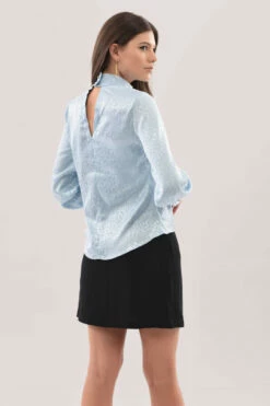 Closet London Blue Gathered High Neck Jacquard Print Blouse -Closet London Popular Shop B6701 DSC 0837 80220.1623840312