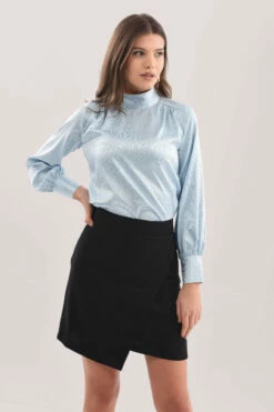 Closet London Blue Gathered High Neck Jacquard Print Blouse -Closet London Popular Shop B6701 DSC 0845 84290.1623840344