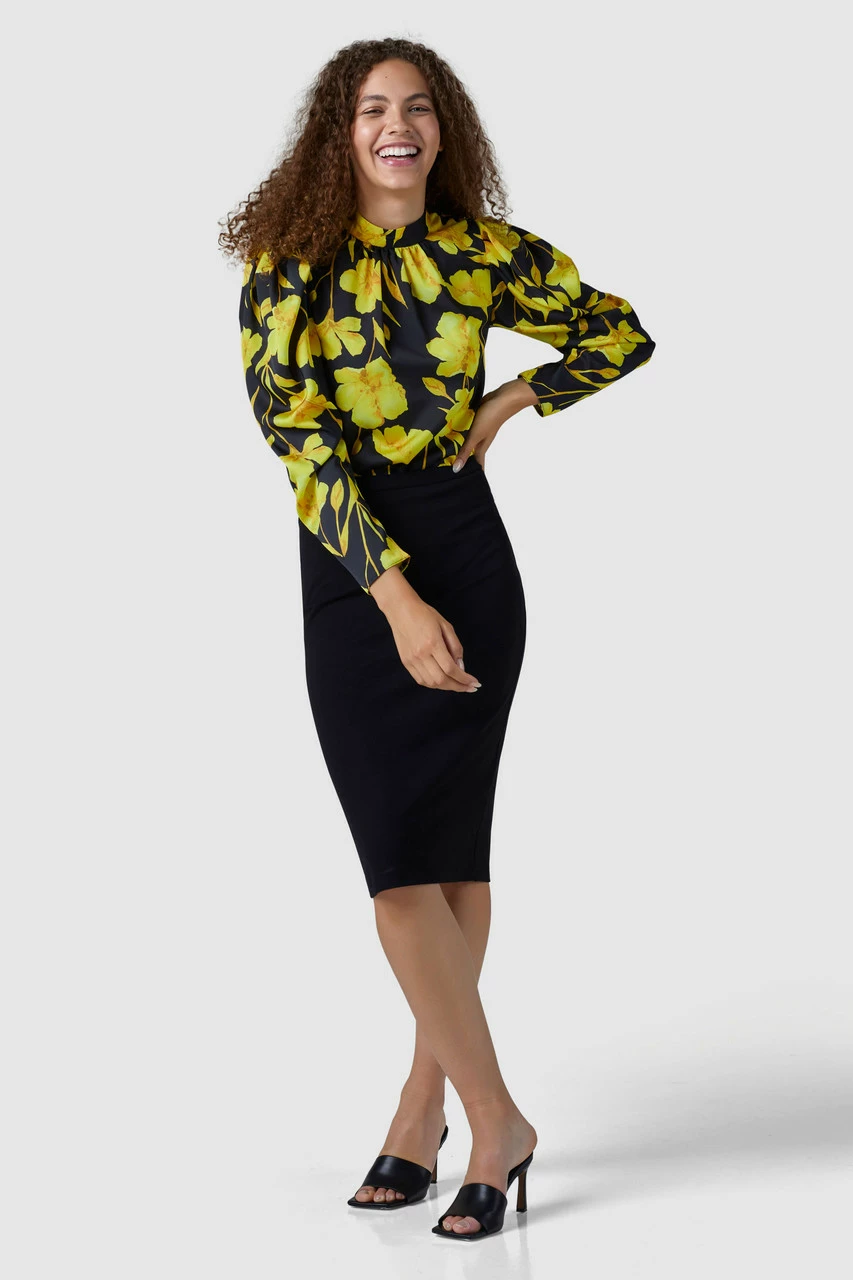 Closet London Yellow Puff Sleeve High Neck Blouse 4 Closet London Yellow Puff Sleeve High Neck Blouse - Image 2