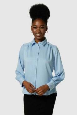 Closet London Baby Blue Gathered Shirt