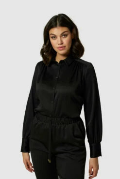 Closet London Black Gathered Shirt