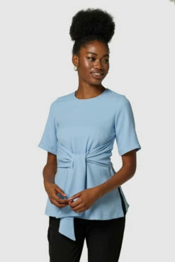 Closet London Baby Blue Tie Waist Top