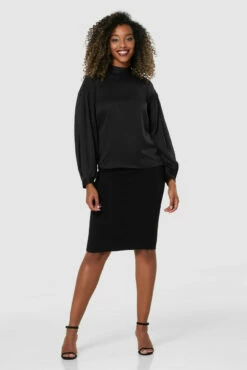 Closet London Black Puff Sleeve Button Blouse