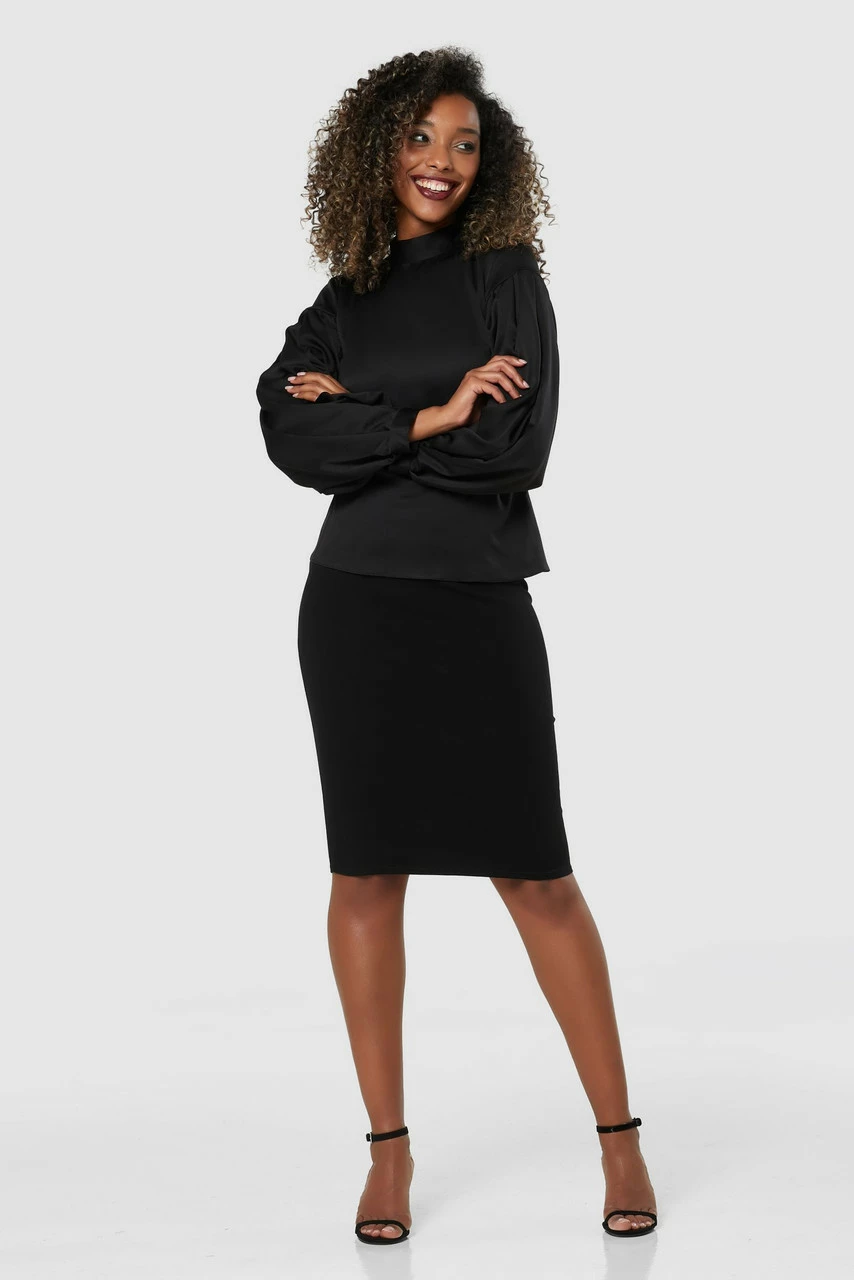 Closet London Black Puff Sleeve Button Blouse 4 Closet London Black Puff Sleeve Button Blouse - Image 2