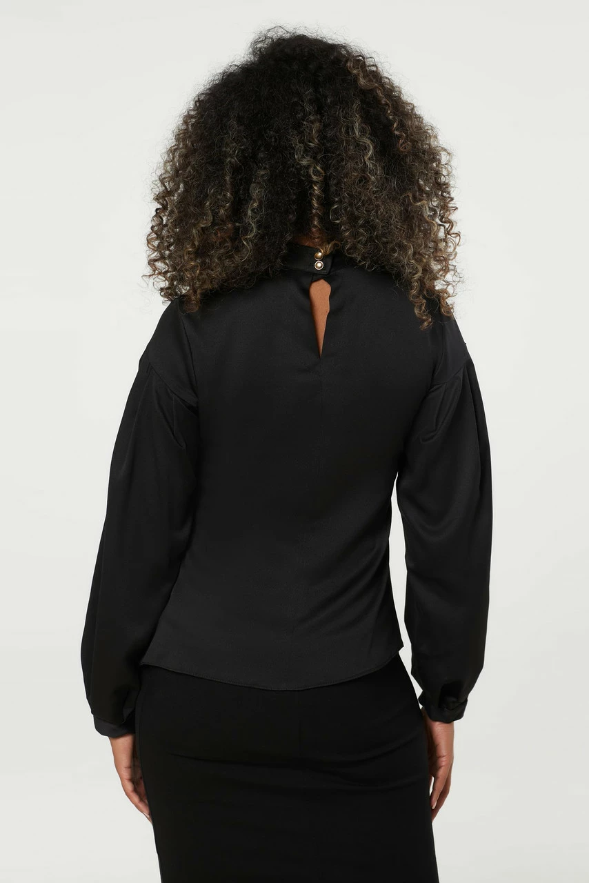 Closet London Black Puff Sleeve Button Blouse 6 Closet London Black Puff Sleeve Button Blouse - Image 4