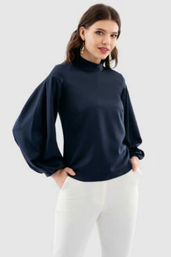 Closet London Navy Puff Sleeve Button Blouse -Closet London Popular Shop B7131 Navy DSC 6414 19205.1649757137