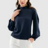 Closet London Navy Puff Sleeve Button Blouse