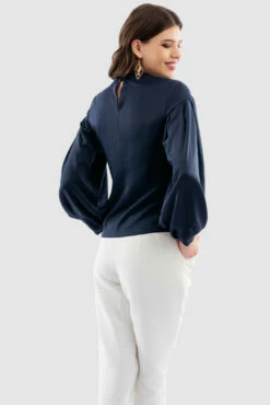 Closet London Navy Puff Sleeve Button Blouse -Closet London Popular Shop B7131 Navy DSC 6423 61649.1649757131