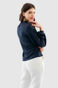 Closet London Navy Puff Sleeve Button Blouse -Closet London Popular Shop B7131 Navy DSC 6426 04422.1649757129