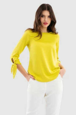 Closet London Lime Yellow Tie Cuff Blouse -Closet London Popular Shop B7362 Lime DSC 7179 31081.1649843036