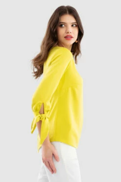 Closet London Lime Yellow Tie Cuff Blouse -Closet London Popular Shop B7362 Lime DSC 7186 01731.1649843026